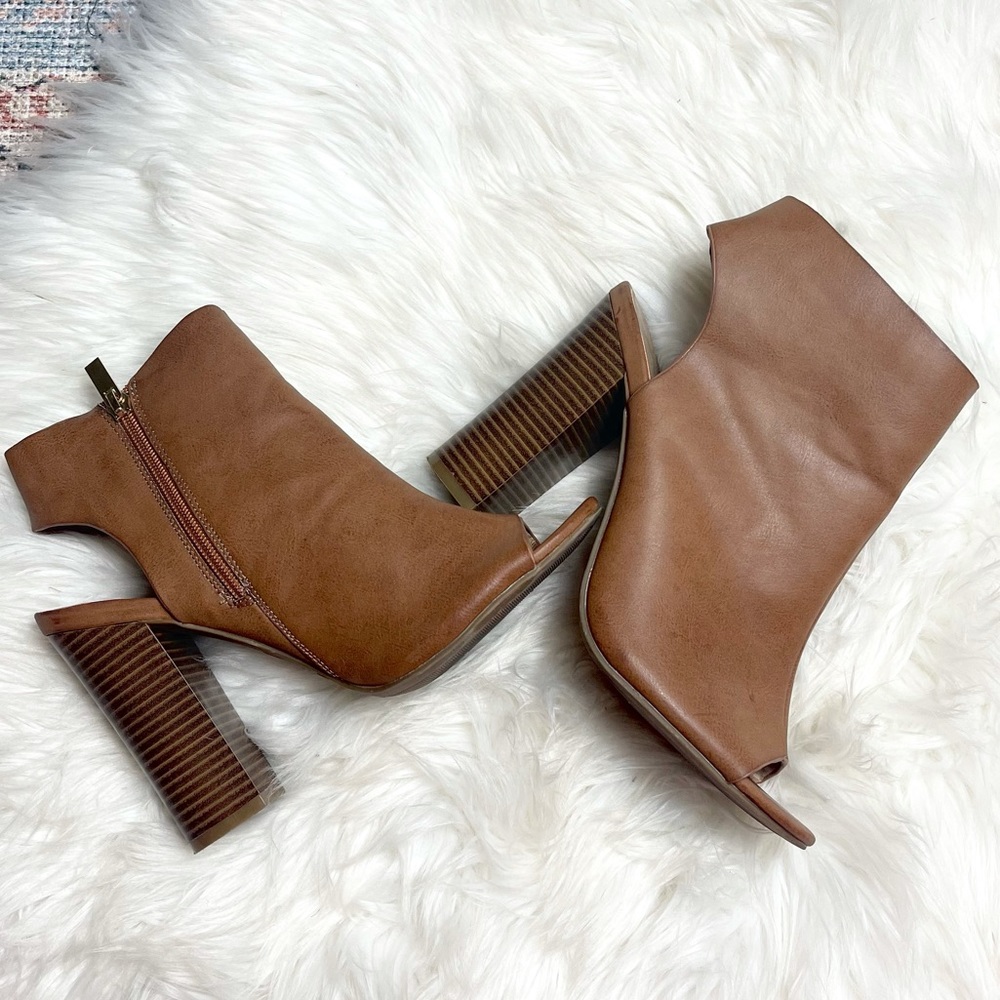 BAMBOO • Tan Open Toe & Back Heeled Ankle Boots